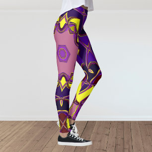 Cartoon Mandala Flower Yellow and Purple Leggings