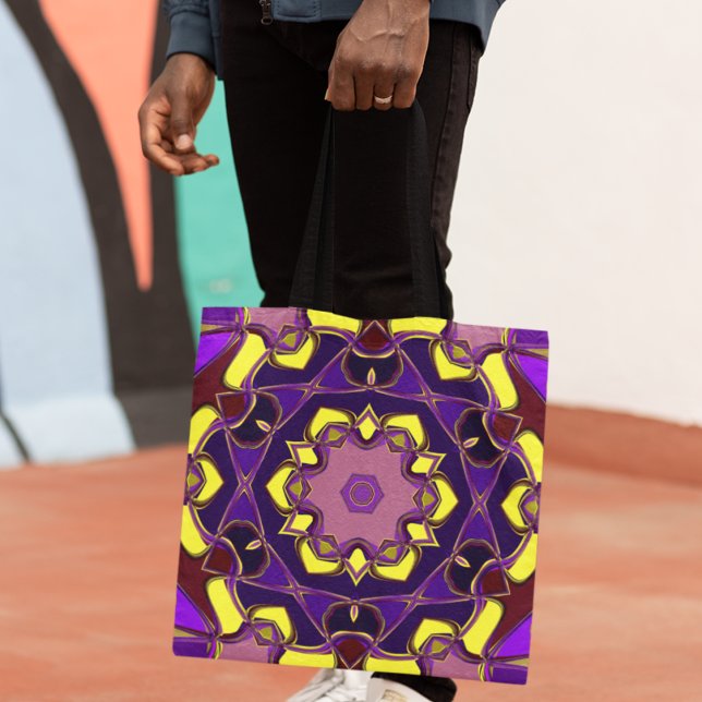 Cartoon Mandala Flower Yellow and Purple Tote Bag (Creator Uploaded)