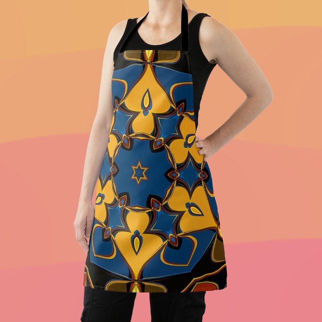 Cartoon Mandala Flower Yellow Blue and Orange Apron (Creator Uploaded)