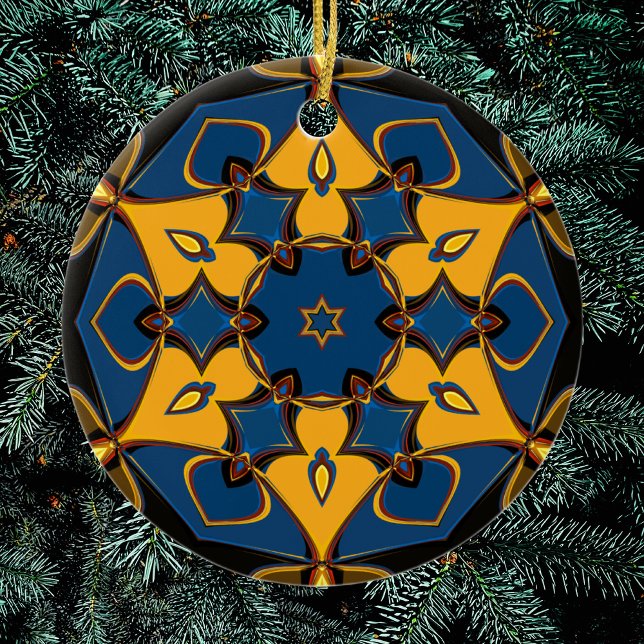Cartoon Mandala Flower Yellow Blue and Orange Ceramic Tree Decoration (Creator Uploaded)