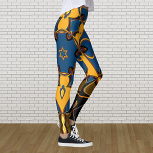 Cartoon Mandala Flower Yellow Blue and Orange Leggings