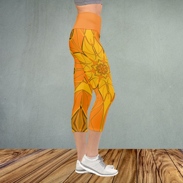 Cartoon Mandala Flower Yellow Capri Leggings (Creator Uploaded)