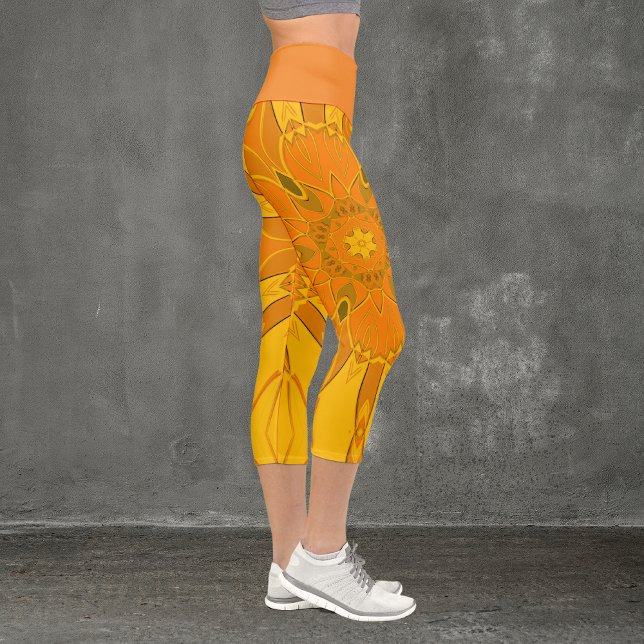 Cartoon Mandala Flower Yellow Capri Leggings (Creator Uploaded)