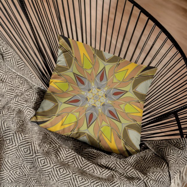 Cartoon Mandala Flower Yellow Grey and Red Cushion (Creator Uploaded)