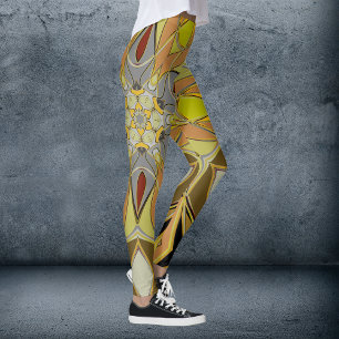 Cartoon Mandala Flower Yellow Grey and Red Leggings