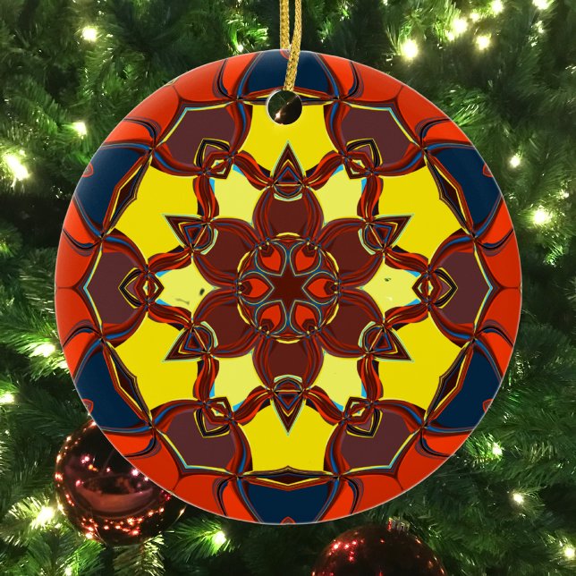 Cartoon Mandala Flower Yellow Orange and Blue Ceramic Tree Decoration (Creator Uploaded)