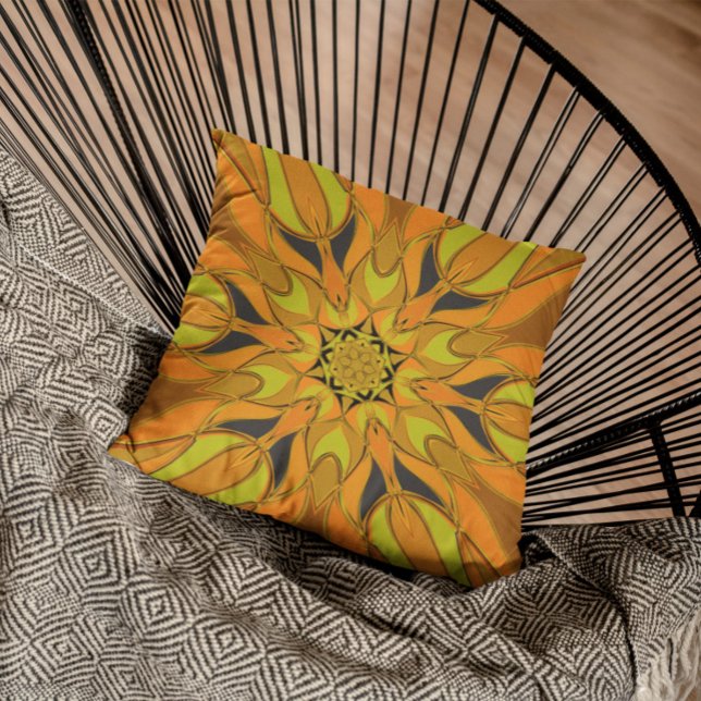 Cartoon Mandala Flower Yellow Orange and Blue Cushion (Creator Uploaded)