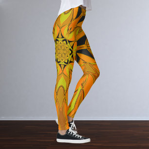 Cartoon Mandala Flower Yellow Orange and Blue Leggings