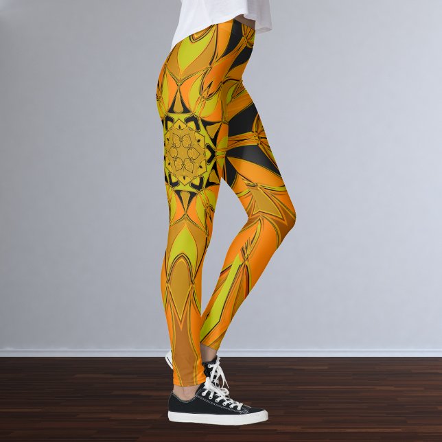 Cartoon Mandala Flower Yellow Orange and Blue Leggings (Creator Uploaded)