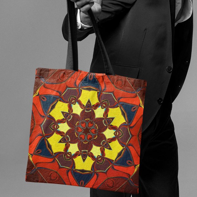 Cartoon Mandala Flower Yellow Orange and Blue Tote Bag (Creator Uploaded)