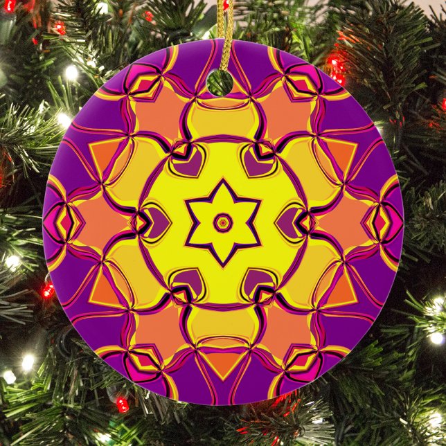 Cartoon Mandala Flower Yellow Orange and Pink Ceramic Tree Decoration (Creator Uploaded)