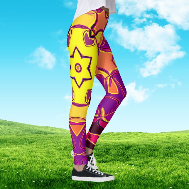 Cartoon Mandala Flower Yellow Orange and Pink Leggings (Creator Uploaded)