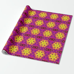 Cartoon Mandala Flower Yellow Orange and Pink Wrapping Paper