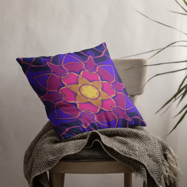 Cartoon Mandala Flower Yellow Pink and Blue Cushion (Creator Uploaded)