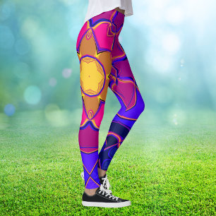 Cartoon Mandala Flower Yellow Pink and Blue Leggings
