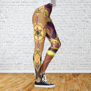 Cartoon Mandala Flower Yellow Purple and Orange Leggings