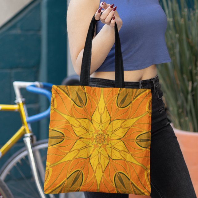 Cartoon Mandala Flower Yellow Tote Bag (Creator Uploaded)