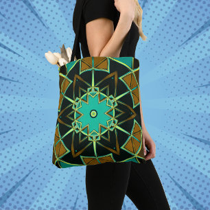 Cartoon Mandala Green Black and Yellow Tote Bag