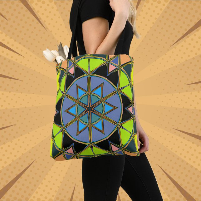 Cartoon Mandala Green Blue and Orange Tote Bag (Creator Uploaded)