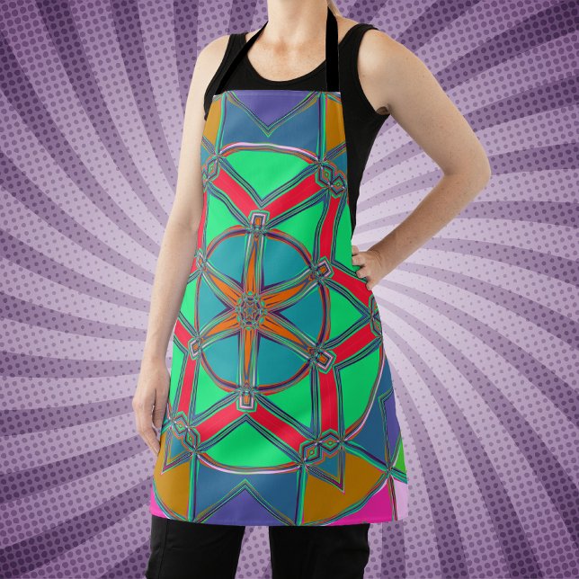 Cartoon Mandala Green Red and Blue Apron (Creator Uploaded)