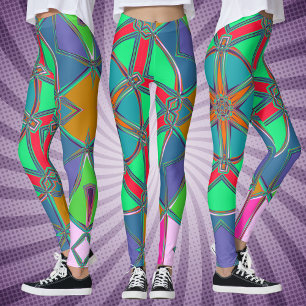 Cartoon Mandala Green Red and Blue Leggings