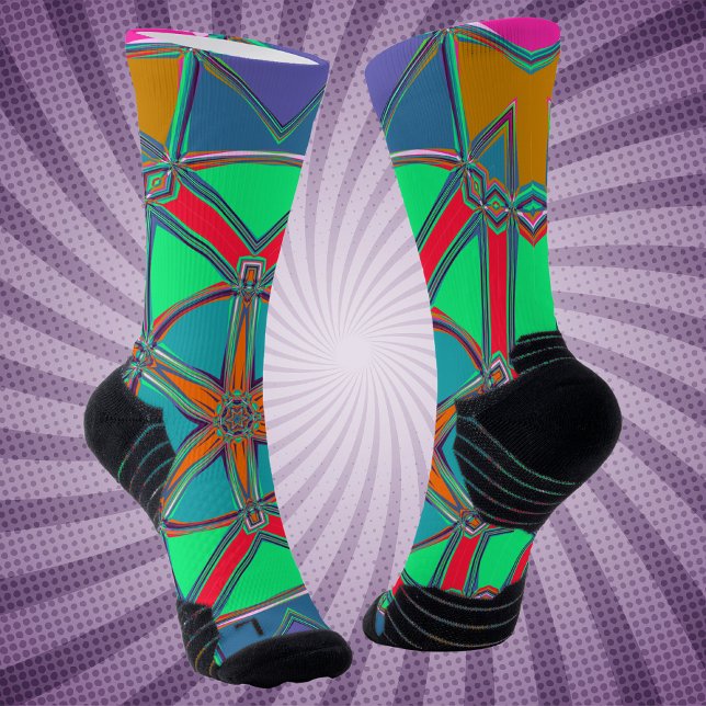 Cartoon Mandala Green Red and Blue Socks (Creator Uploaded)