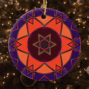 Cartoon Mandala Purple and Orange Ceramic Tree Decoration