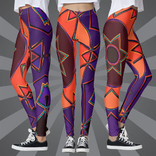 Cartoon Mandala Purple and Orange Leggings
