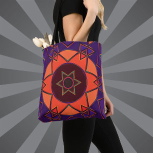 Cartoon Mandala Purple and Orange Tote Bag