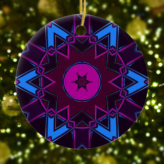 Cartoon Mandala Purple Pink and Blue Ceramic Tree Decoration