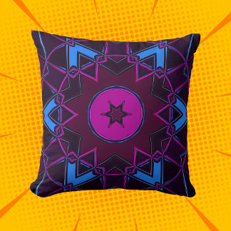 Cartoon Mandala Purple Pink and Blue Cushion
