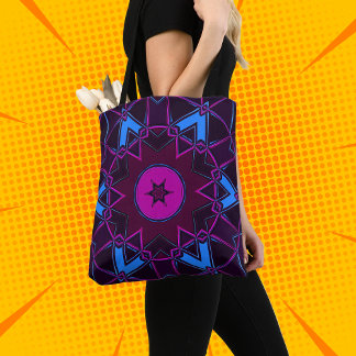 Cartoon Mandala Purple Pink and Blue Tote Bag