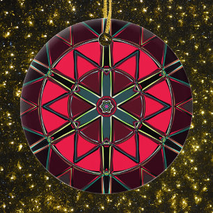 Cartoon Mandala Red and Green Ceramic Tree Decoration