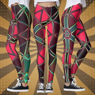 Cartoon Mandala Red and Green Leggings