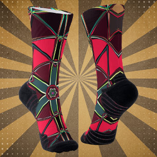 Cartoon Mandala Red and Green Socks