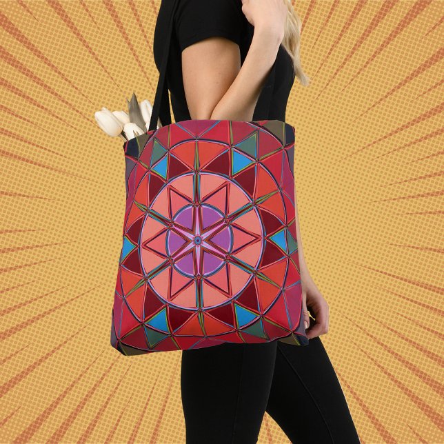 Cartoon Mandala Red Pink and Blue Tote Bag (Creator Uploaded)