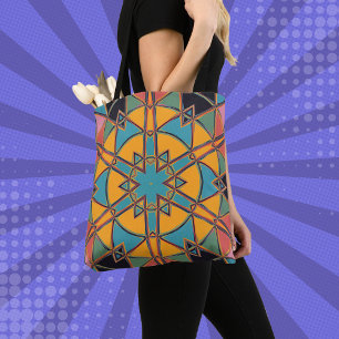 Cartoon Mandala Yellow Blue and Orange Tote Bag