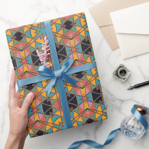 Cartoon Mandala Yellow Blue and Orange Wrapping Paper