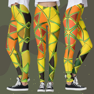 Cartoon Mandala Yellow Orange and Green Leggings