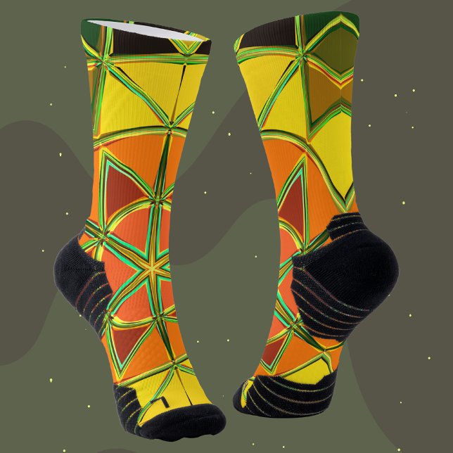 Cartoon Mandala Yellow Orange and Green Socks (Creator Uploaded)