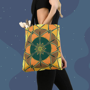 Cartoon Mandala Yellow Orange and Green Tote Bag