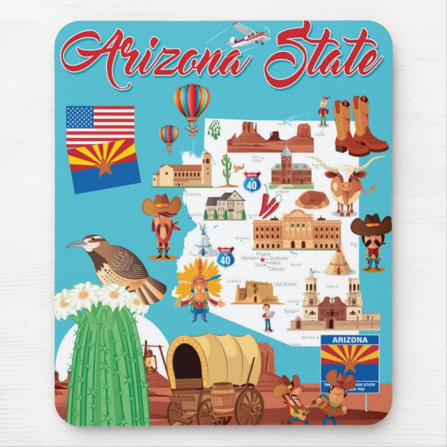 Cartoon Map of Arizona Mouse Mat (Front)