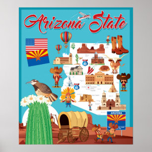 Cartoon Map of Arizona Poster