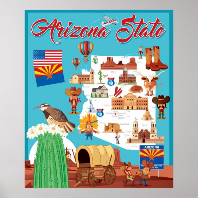 Cartoon Map of Arizona Poster (Front)