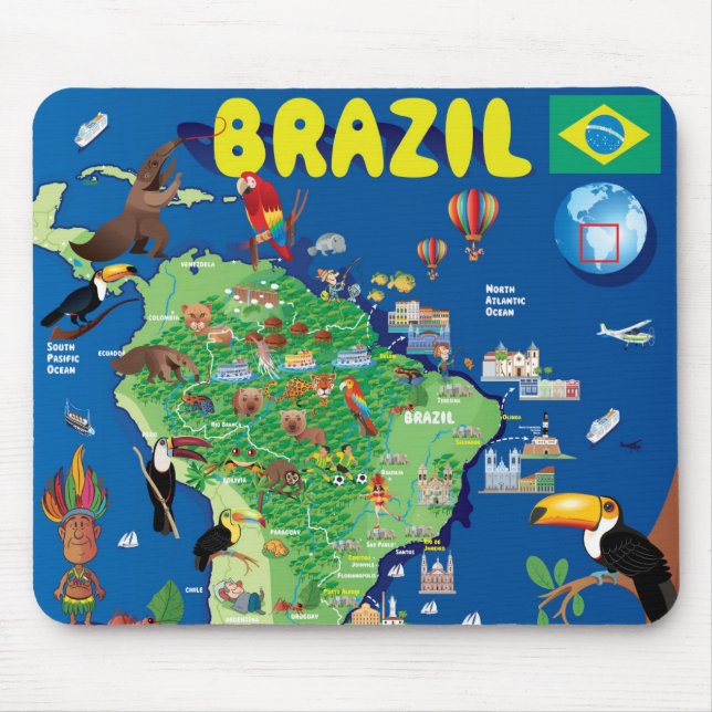 Cartoon Map of Brazil Mouse Mat (Front)