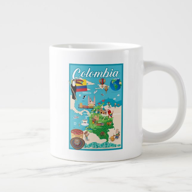Cartoon Map of Colombia Large Coffee Mug (Right)