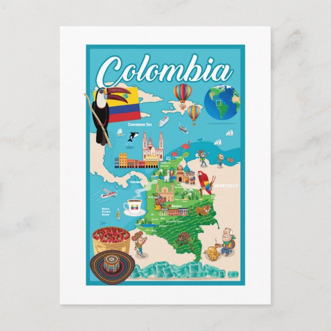 Cartoon Map of Colombia Postcard (Front)