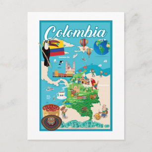 Cartoon Map of Colombia Postcard
