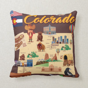 Cartoon Map of Colorado Cushion