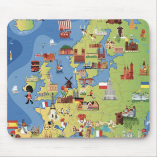 Cartoon Map of Europe Mouse Mat